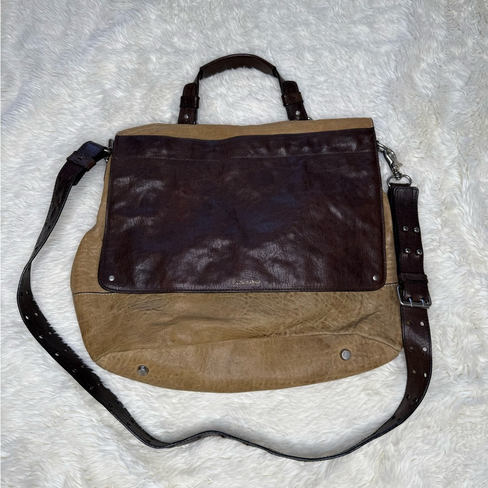 Olivia Harris Leather Crossbody Bag Messenger Bag Two Tone Tan Brown